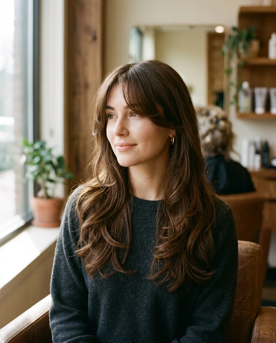 Long layers with curtain bangs